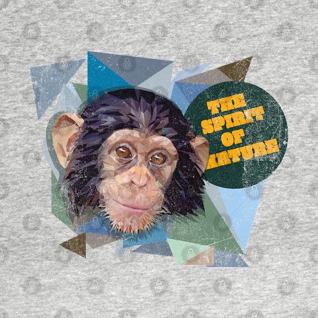 Low polygon art of young chimpanzee with grunge texture. by Lewzy Design